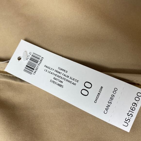 Chicos Womens Size 00 Topper Paisley Print Faux Suede Rattan Coat - Picture 5 of 9